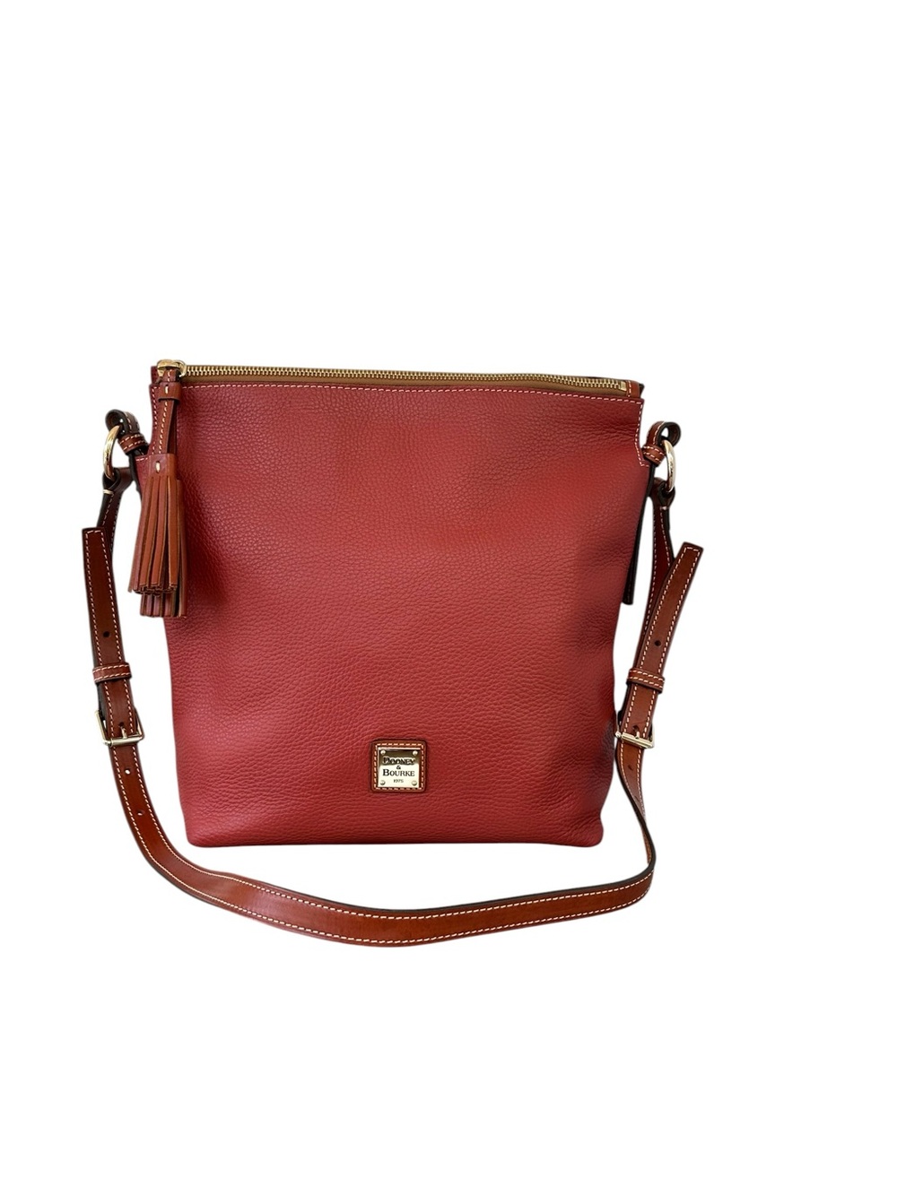 💐 Dooney & Bourke Red Pebble Grain Leather Tassel Shoulder Bag. J12526577 - Picture 2 of 14